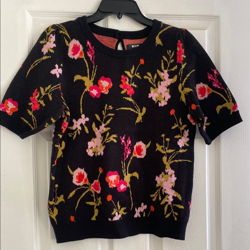 Maeve Floral Knit Short Sleeve Sweater Anthropologie